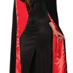 Underwraps Black Velvet Hooded Cape With Red Satin Lining Halloween