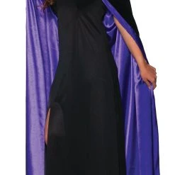 Underwraps Halloween Black Velvet Hooded Cape With Purple Satin Lining