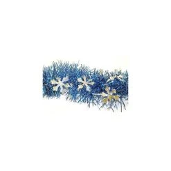 F.C Young 12' Blue Tinsel Garland W/ Silver Holographic Snowflakes