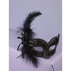 Forum Novelty Black Satin Mask W/Feather & Bow Halloween