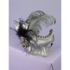 Forum Novelty Halloween Silver Satin Mask W/Feather & Bow