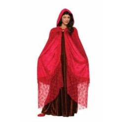 Forum Novelty Halloween Elegant Ruby Red Velvet And Lace Hooded Cape