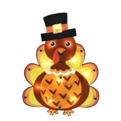 Impact Plastics Halloween Lighted Shimmering Window Frame-Turkey Pilgrim