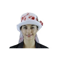 K.B.W. Halloween White Top Hat W/Blood Splatter & Veil